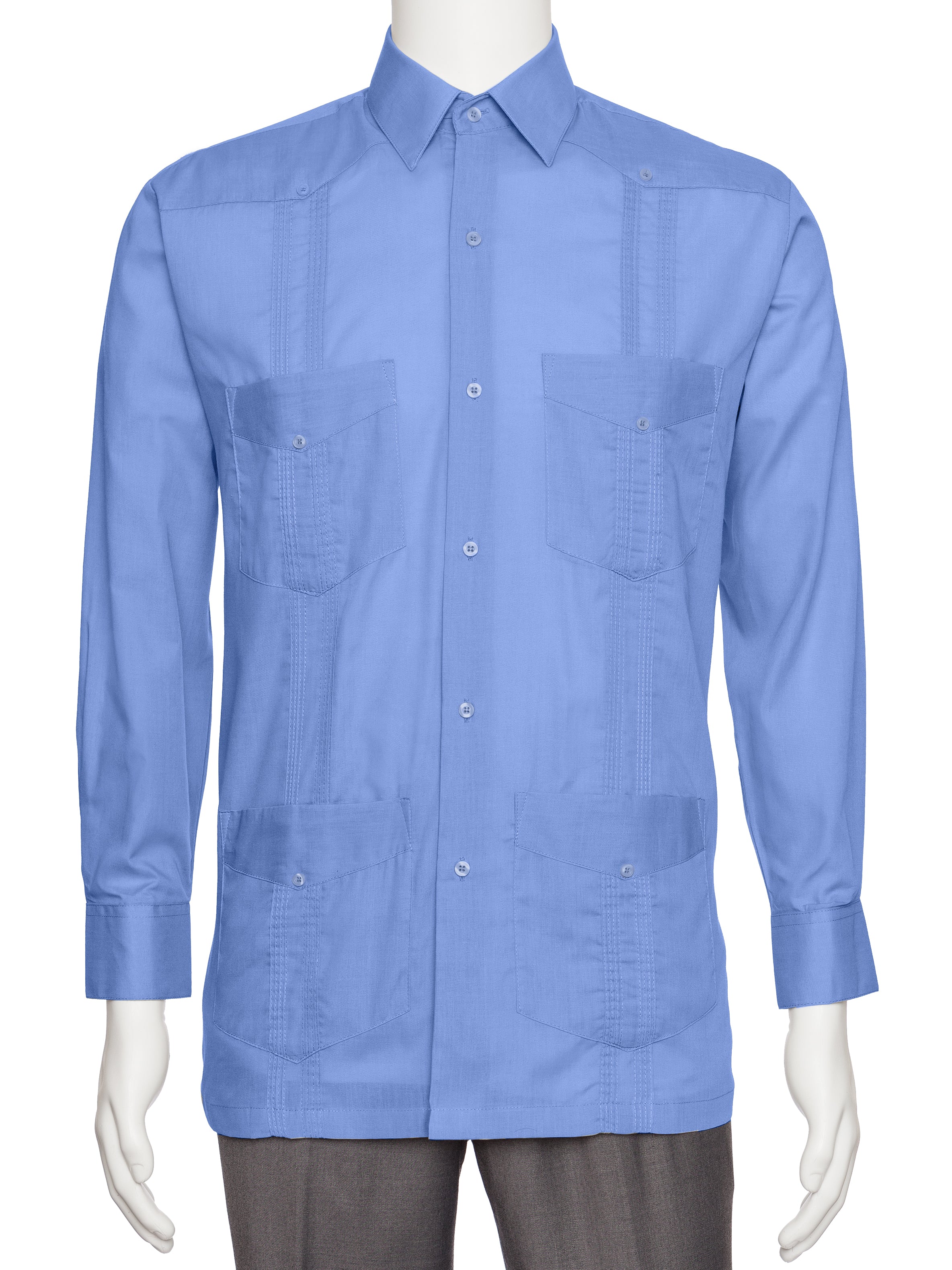 Mens Long Sleeve Linen Look Guayabera Shirt