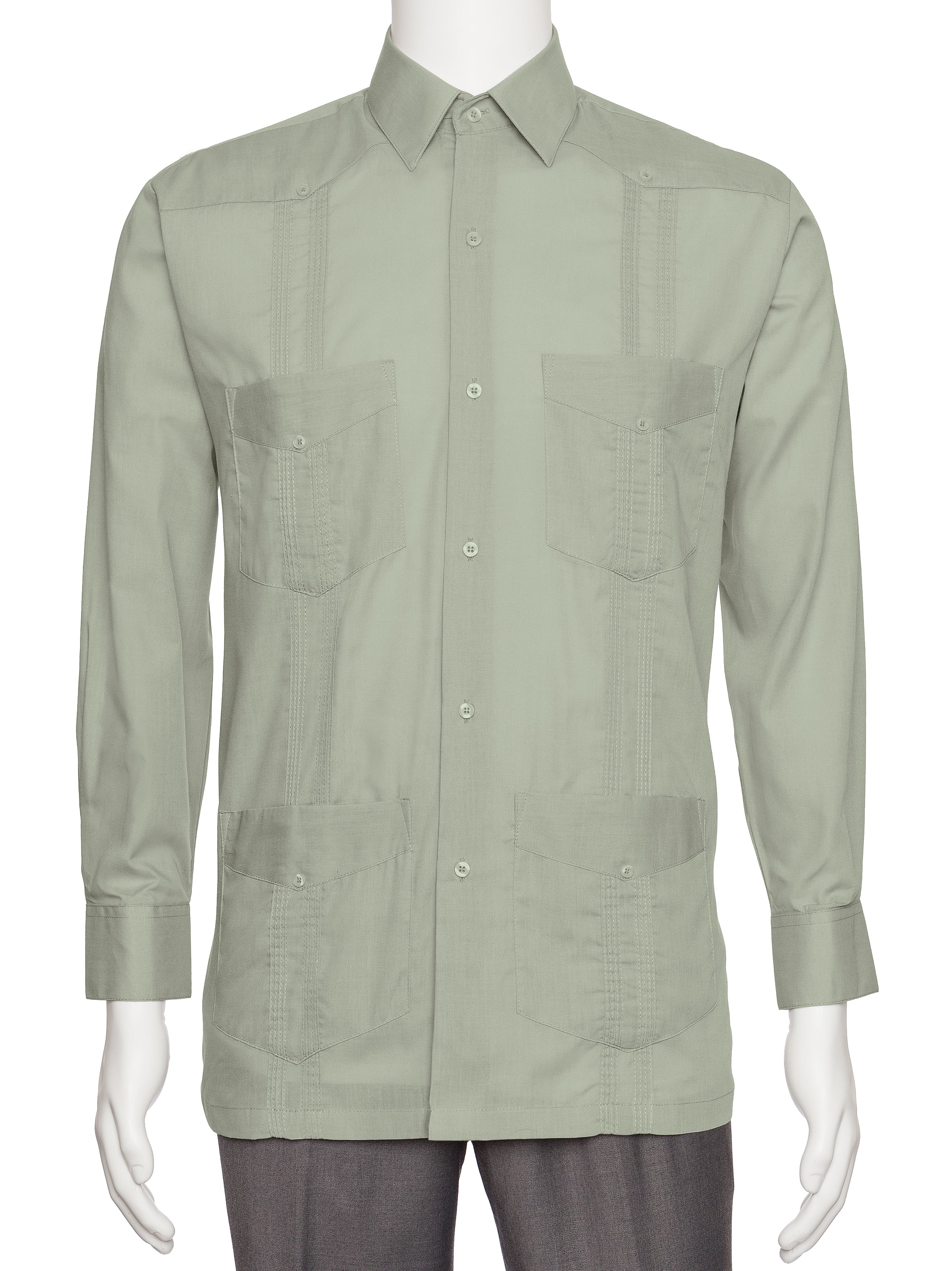 Mens Long Sleeve Linen Look Guayabera Shirt