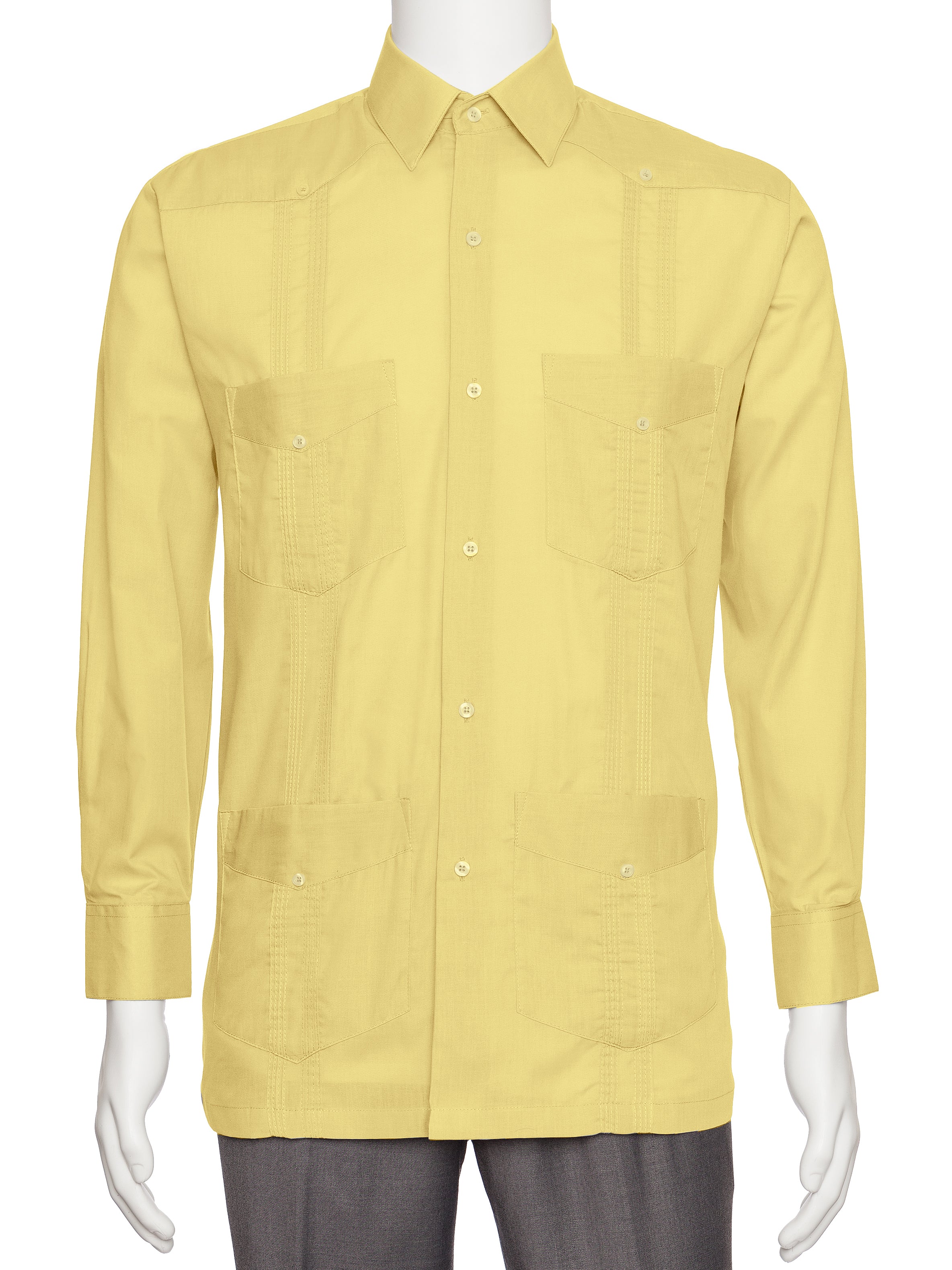 Mens Long Sleeve Linen Look Guayabera Shirt