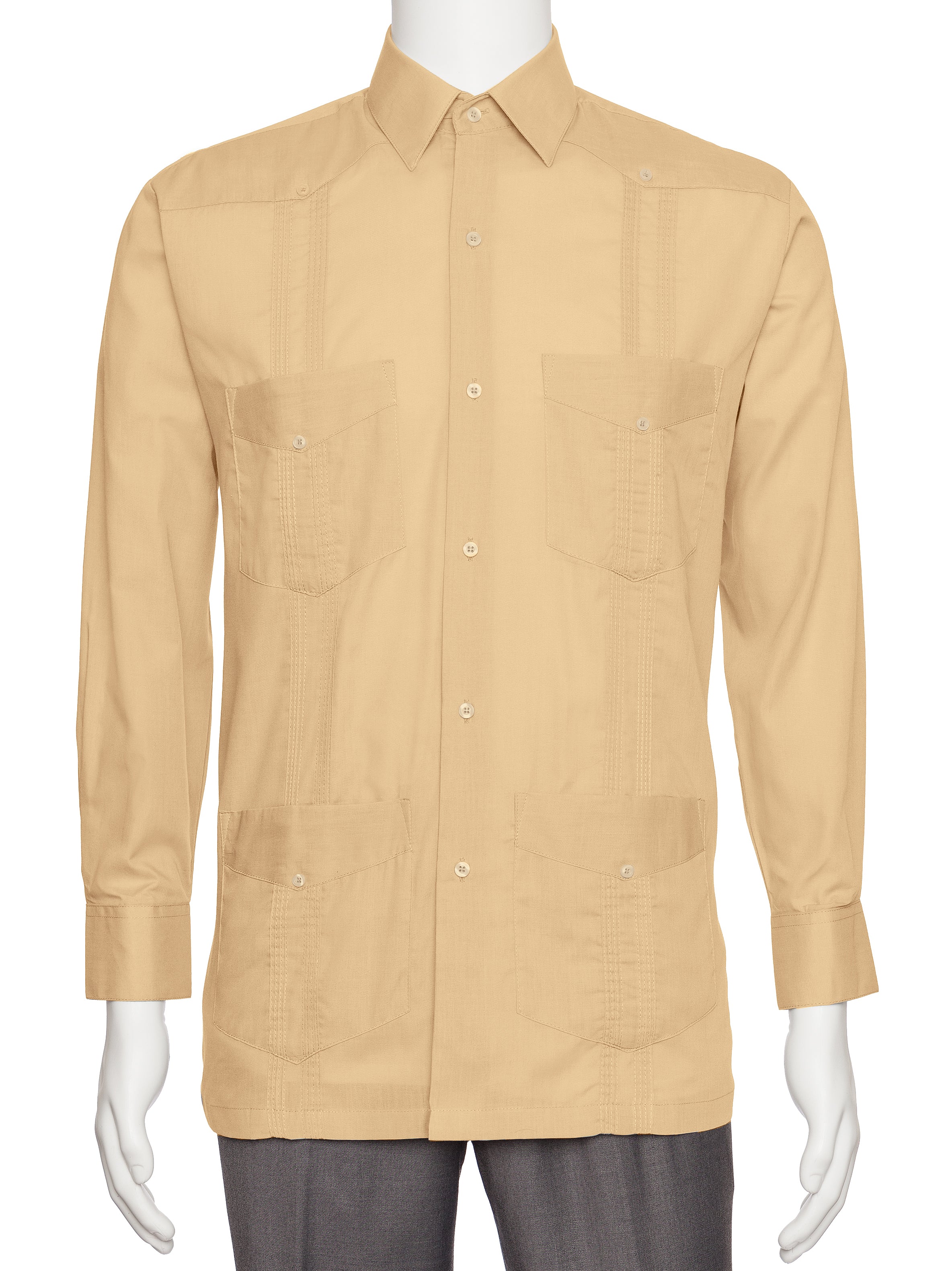 Mens Long Sleeve Linen Look Guayabera Shirt