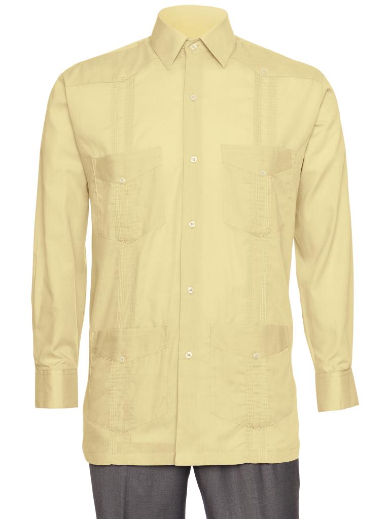 Mens Long Sleeve Linen Look Guayabera Shirt