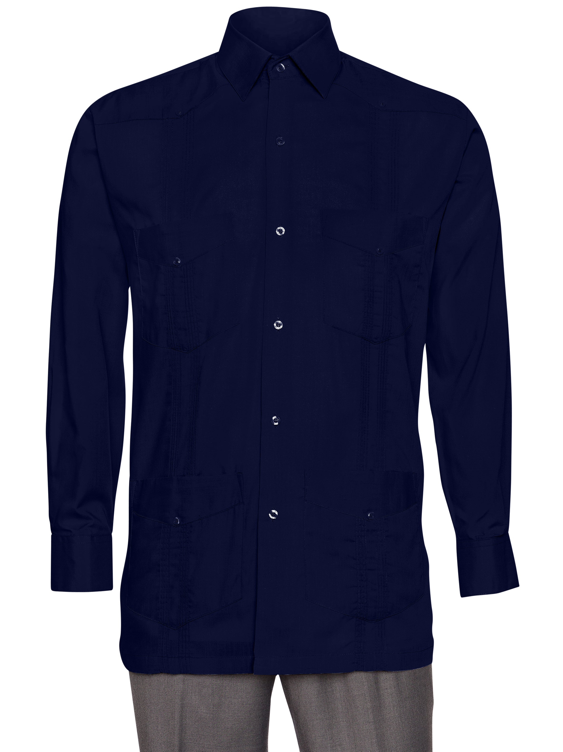 Mens Long Sleeve Linen Look Guayabera Shirt