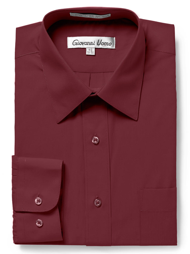 Men's Traditional Fit Burgundy Dress Shirt Short Sleeve