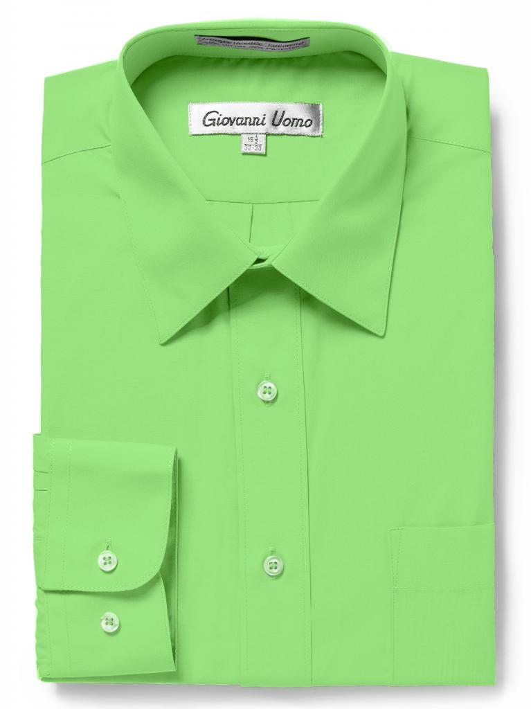Men's Traditional Fit Lime Green Dress Shirt Short Sleeve