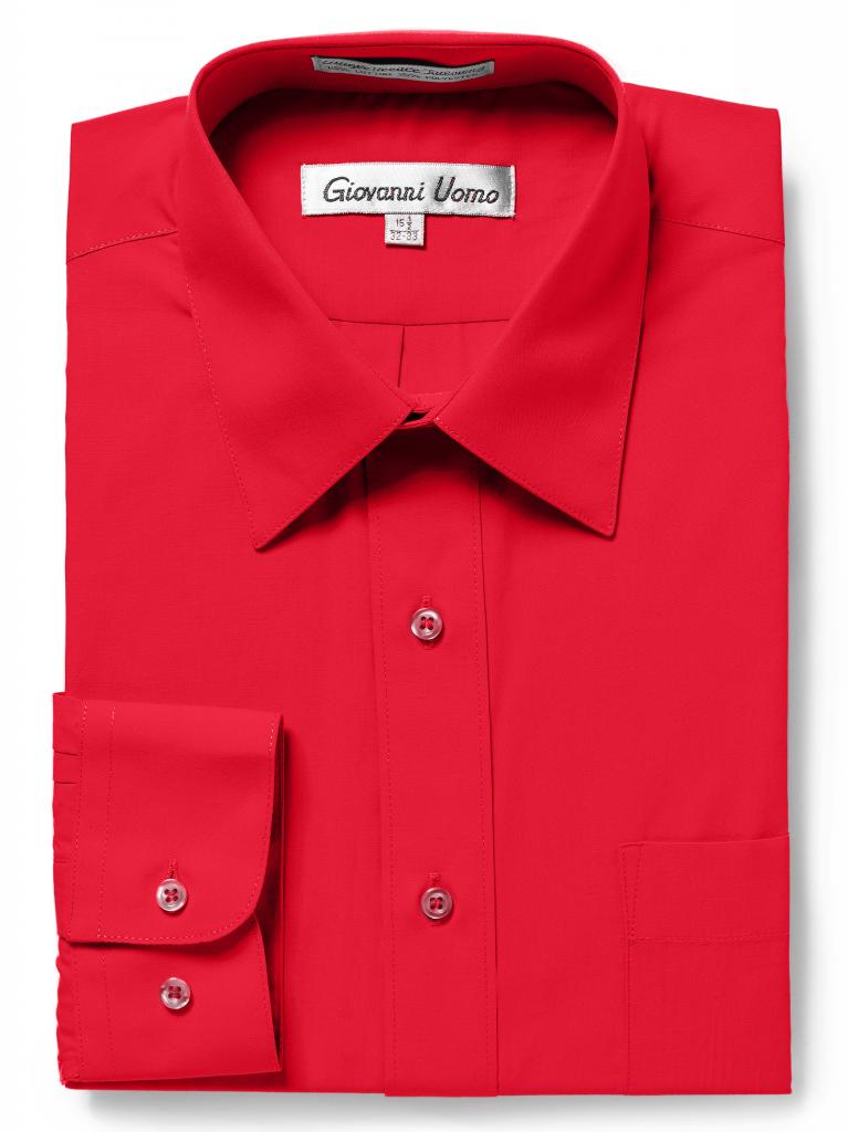 Men's Traditional Fit Red Dress Shirt Short Sleeve