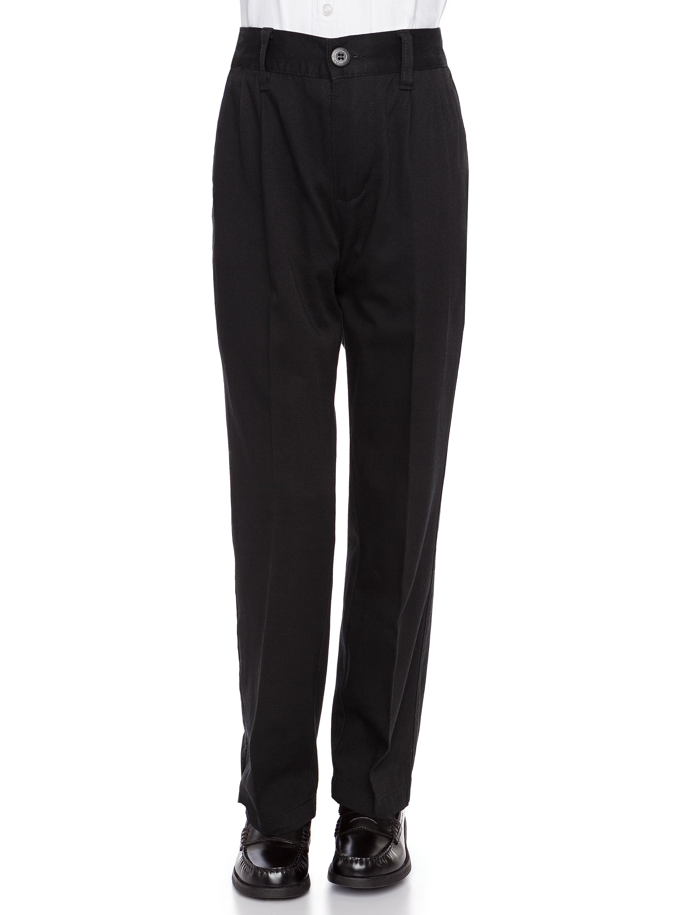 Boys Pleat-Front Traditonal Fit Back Elastic Cotton Twill Pants