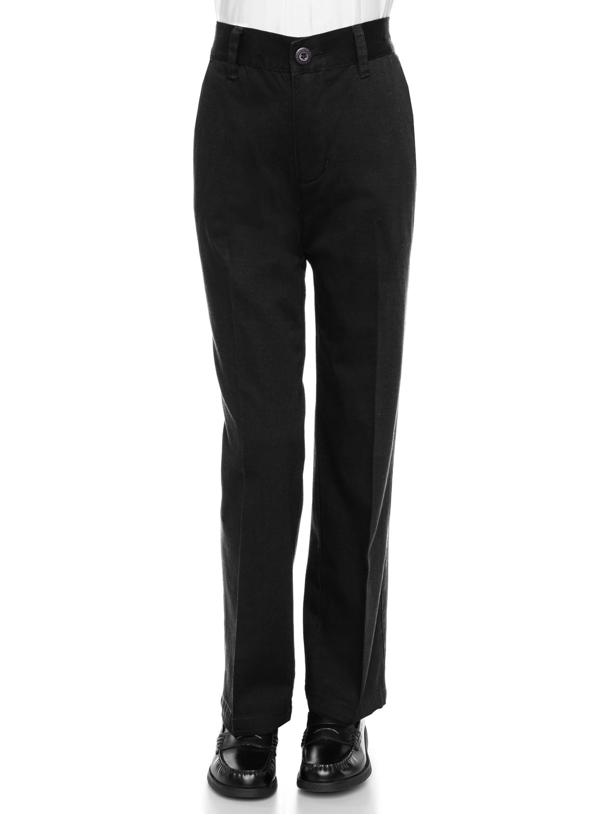 Boys Wrinkle Free Flat-Front Back Elastic Straight-Leg Cotton Twill Pants