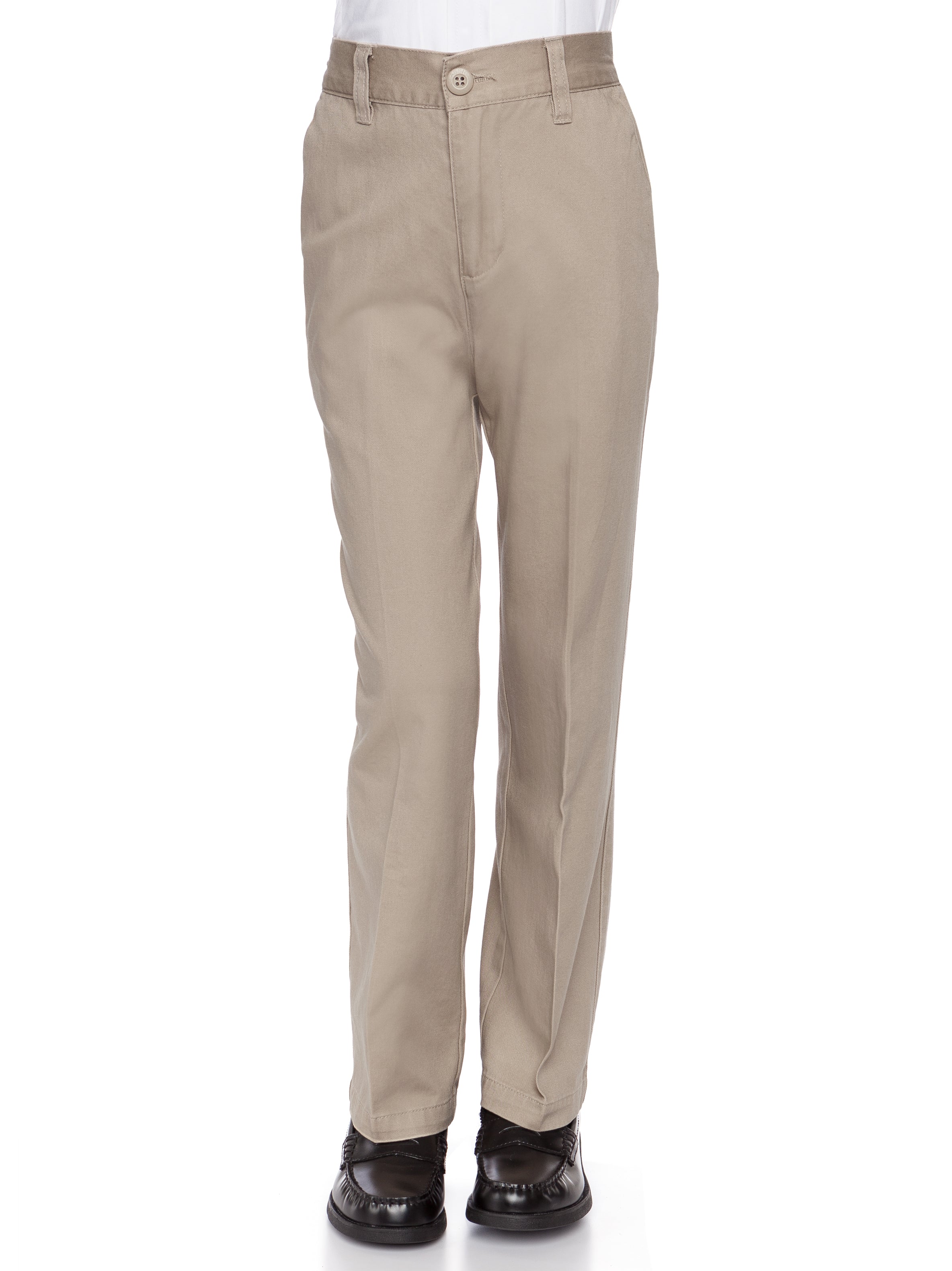 Boys Wrinkle Free Flat-Front Back Elastic Straight-Leg Cotton Twill Pants