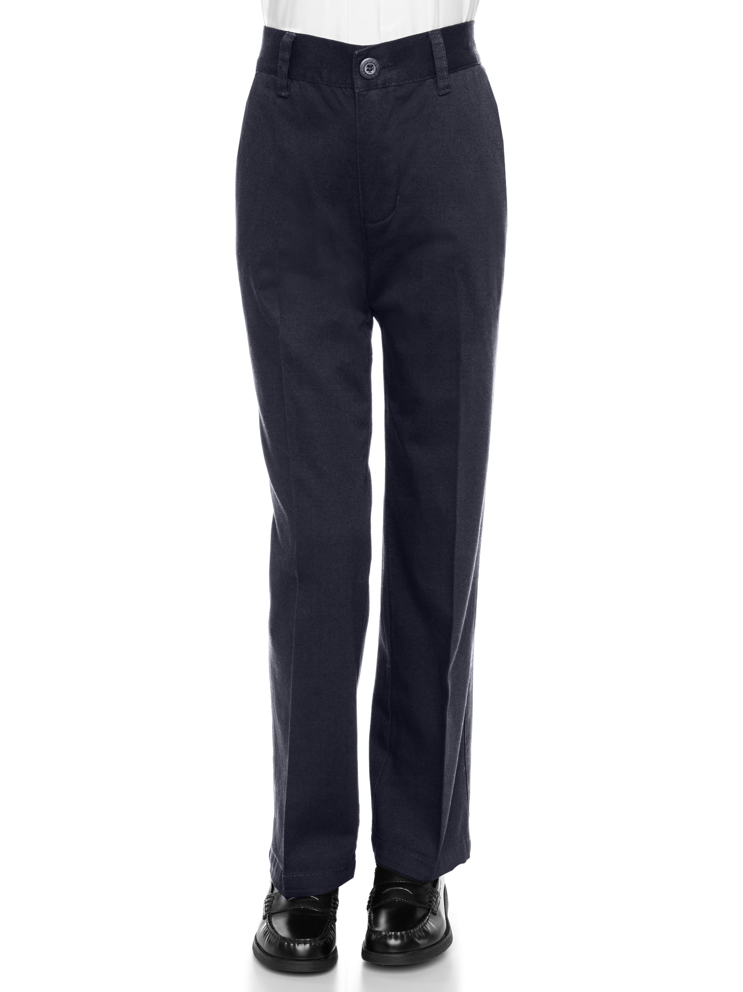 Boys Wrinkle Free Flat-Front Back Elastic Straight-Leg Cotton Twill Pants