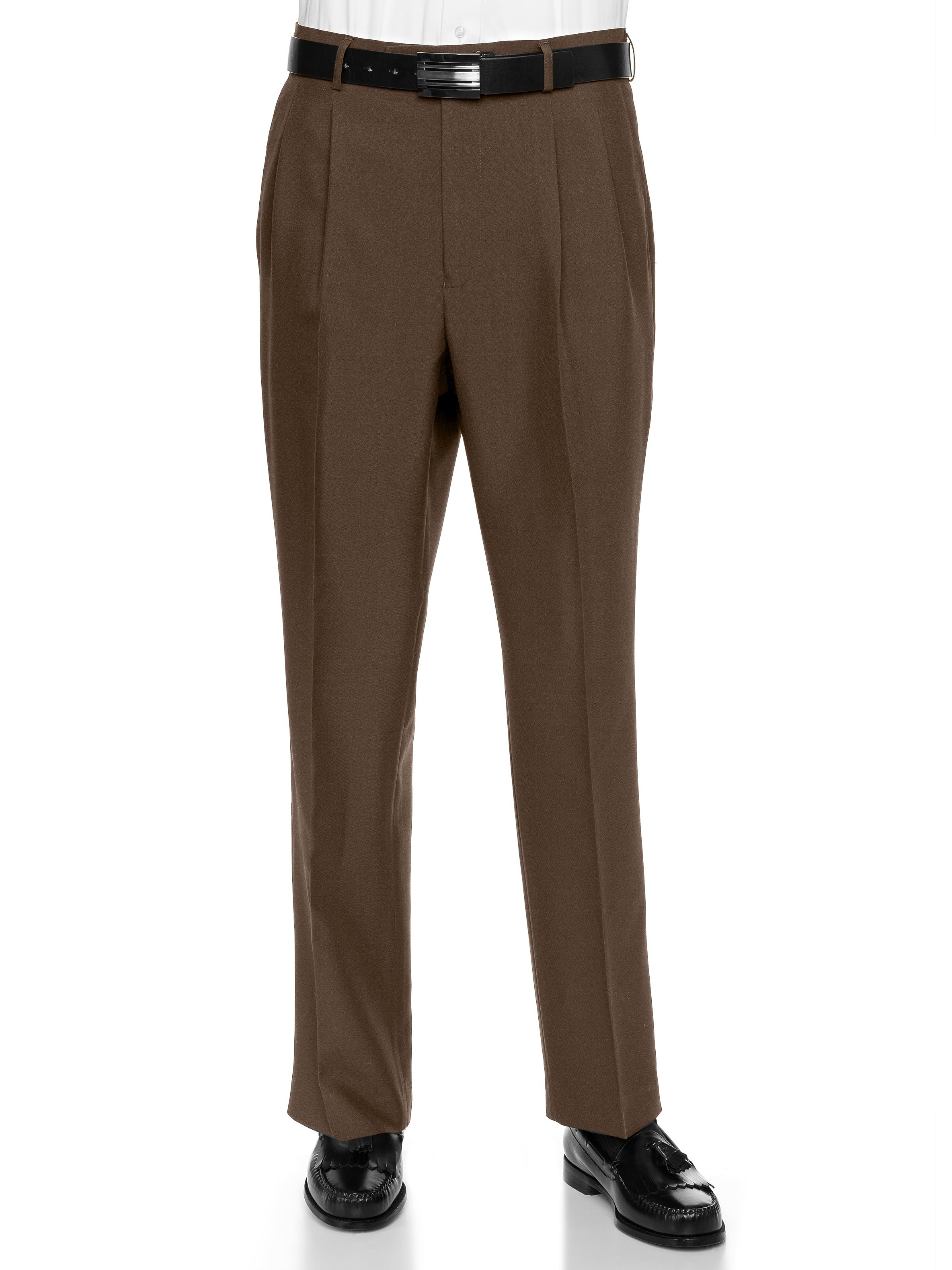 RGM Men's Work to Weekend Microfiber Performance Traditional Fit Pleated Dress Pant - Brown