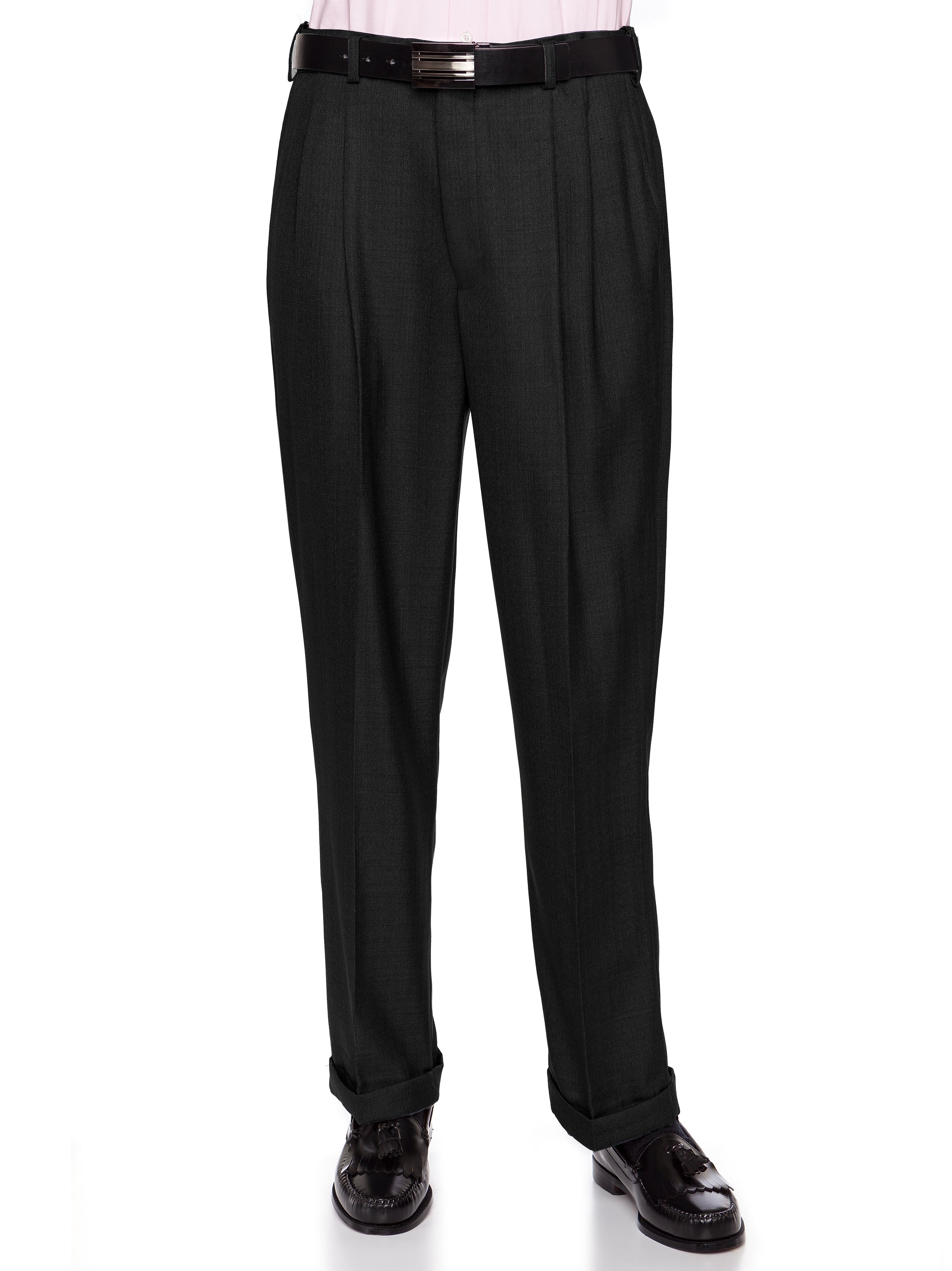 Mens Black Expandable Waist Dress Pants - Pleated Front Large Sizes