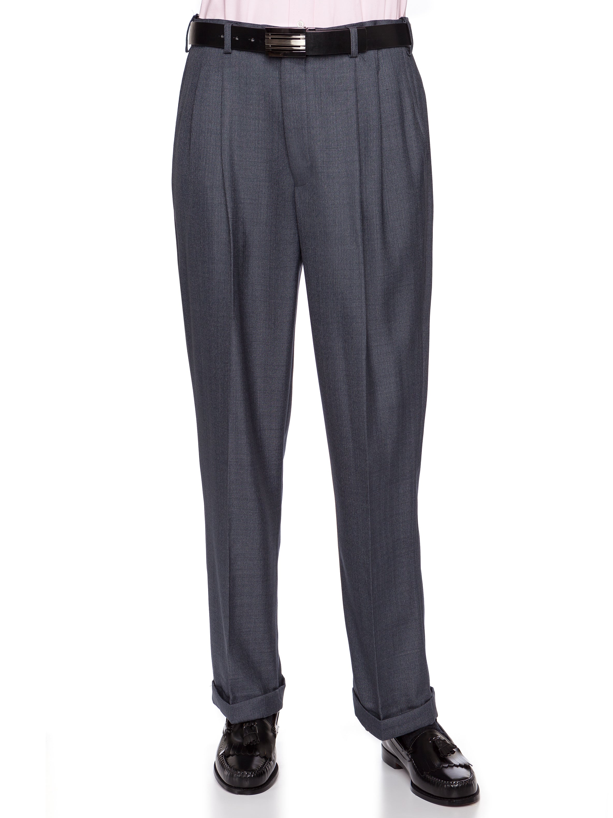 Mens Heather Blue Expandable Waist Dress Pants - Pleated Front