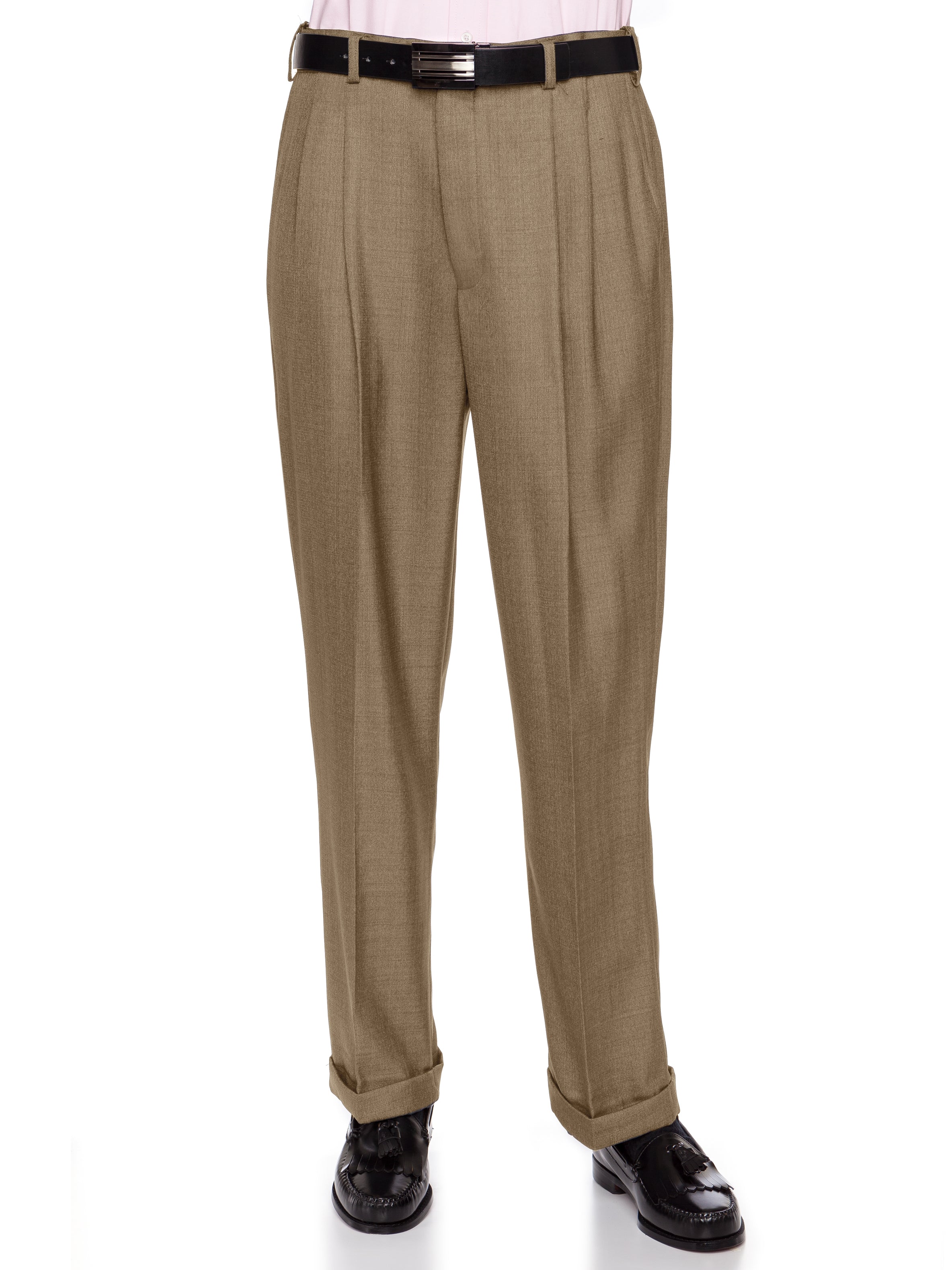 Mens Camel Expandable Waist Dress Pants - Pleated Front