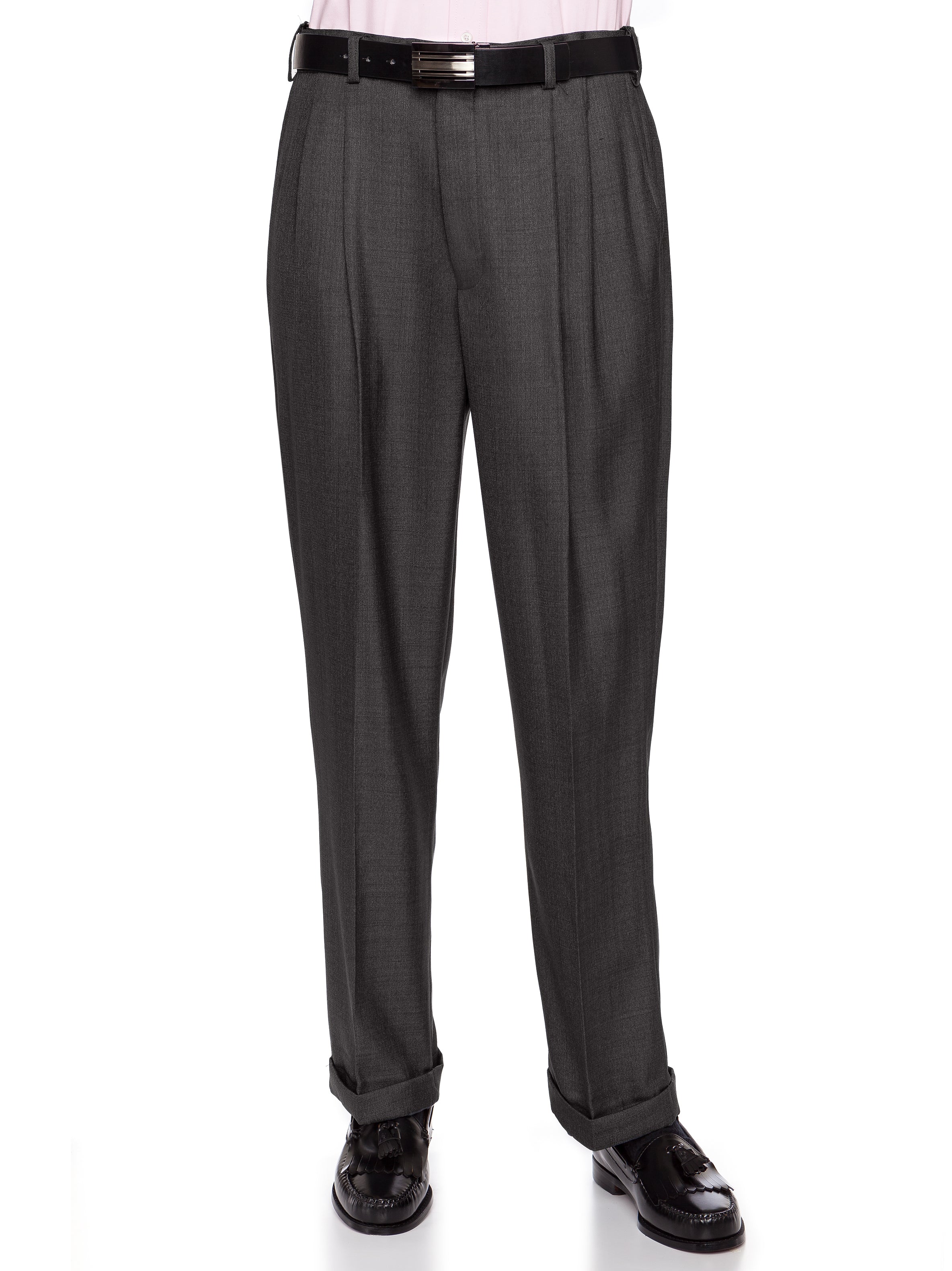 Mens Charcoal Expandable Waist Dress Pants - Pleated Front
