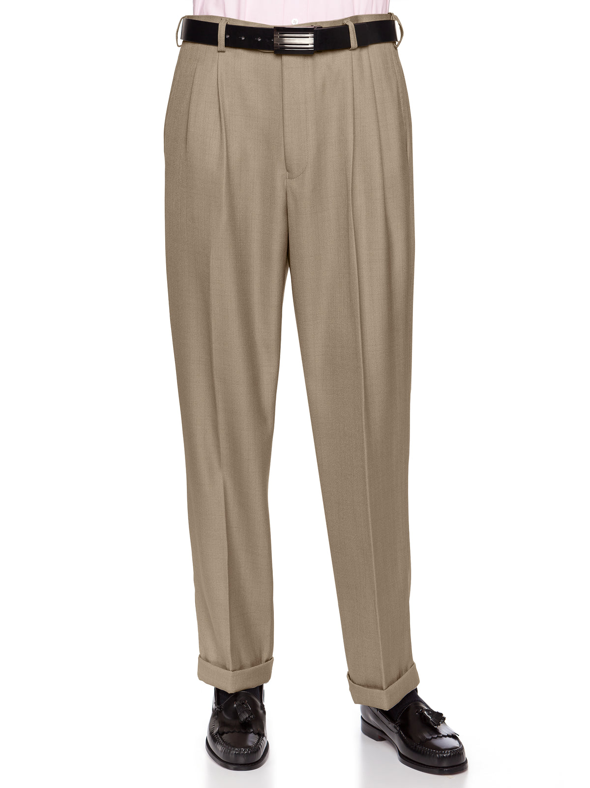 Mens Sand Expandable Waist Dress Pants - Pleated Front Large Sizes