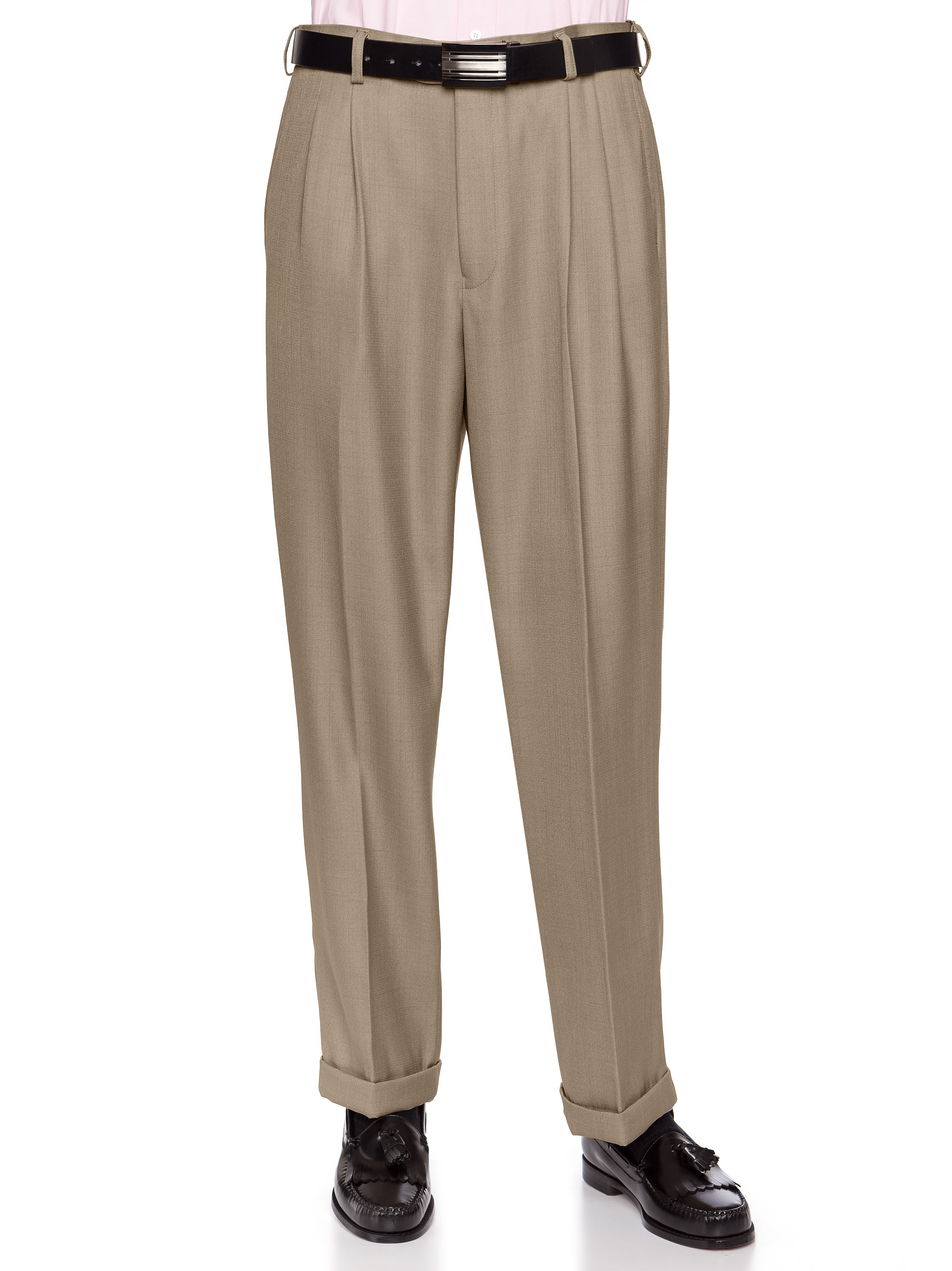 Mens Sand Expandable Waist Dress Pants - Pleated Front Large Sizes