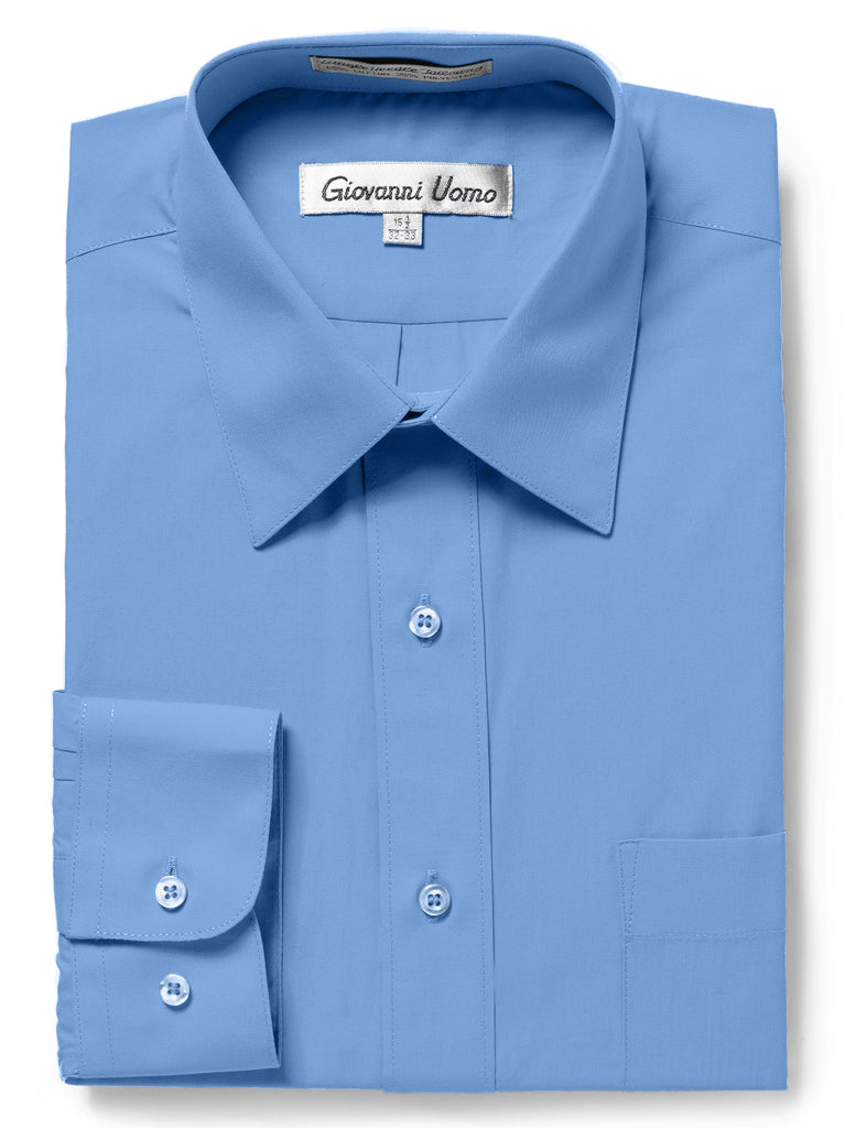 Men's Traditional Fit Sea Blue Dress Shirt Long Sleeve
