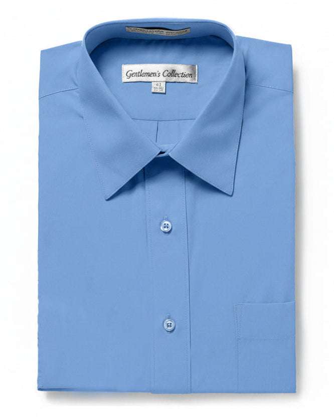 Men's Traditional Fit Sea Blue Dress Shirt Short Sleeve