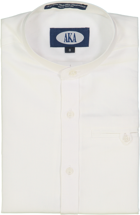 AKA Boys’ White Diamond-Pique Mandarin Collar Dress Shirt