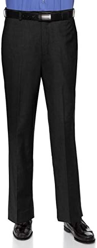 RGM Mens Slim fit Dress Pants Flat-Front - Modern Formal Business Wrinkle Free No Iron - Black