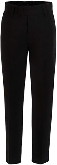 Boys Pant with Two Side Two Back Pockets Non-Elastic Waistband, Slim Pants for Boys Goes with Any Shirt Suit Jacket - Black-poly-rayon