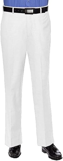 Mens Slim fit Dress Pants Flat-Front - Modern Formal Business Wrinkle Free No Iron - White