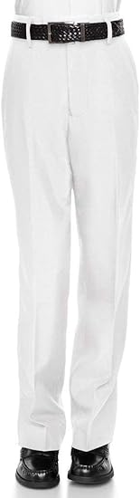 Boys Dress Pants Flat-Front - Slim fit Dress Slacks - Husky - White