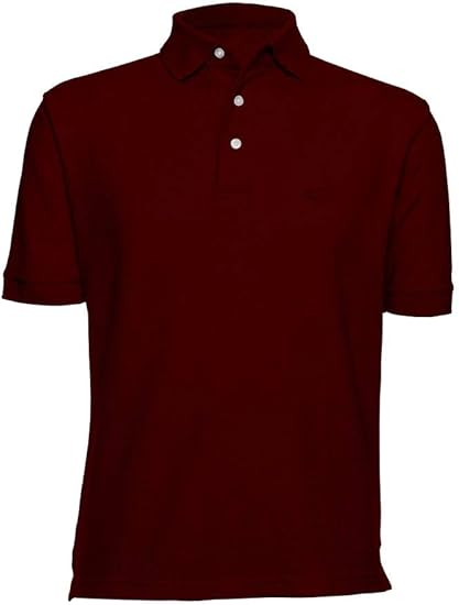 AKA Men's Solid Polo Shirt Classic Fit - Pique Chambray Collar Comfortable Quality - Burgundy