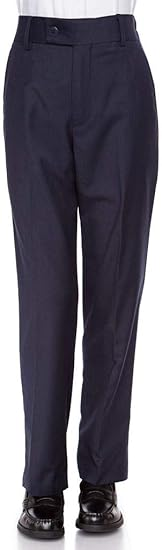 Boys Dress Pants Flat-Front - Slim fit Dress Slacks - Navy-poly-rayon