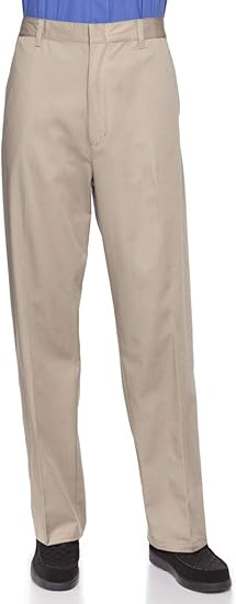 AKA Half Elastic Wrinkle Free Flat Front Men's Slacks – Relaxed Fit Twill Casual Pant - Khaki