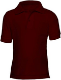 AKA Boys Wrinkle-Free Polo Shirt - Pique Chambray Collar Comfortable Quality - Burgundy - Short Sleeve