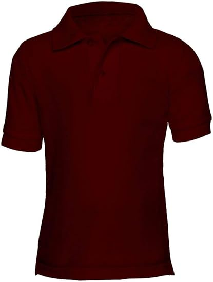AKA Boys Wrinkle-Free Polo Shirt - Pique Chambray Collar Comfortable Quality - Burgundy - Short Sleeve