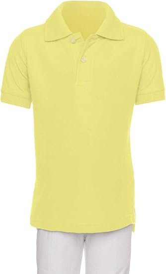 AKA Boys Wrinkle-Free Polo Shirt - Pique Chambray Collar Comfortable Quality - Yellow - Short Sleeve