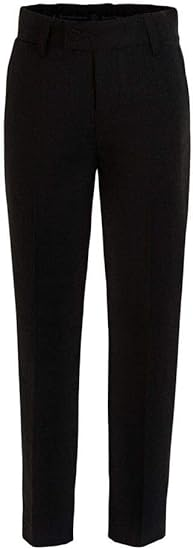 Boys Dress Pants Flat-Front - Slim fit Dress Slacks - Husky - Black
