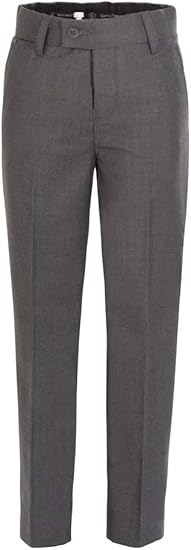Boys Dress Pants Flat-Front - Slim fit Dress Slacks - Charcoal-poly-rayon