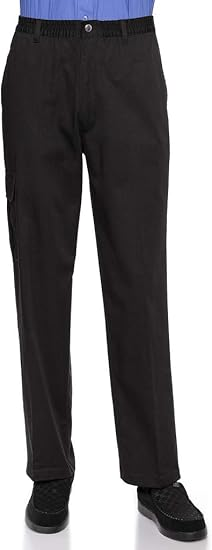 AKA Wrinkle Free Men's Full Elastic Waist Twill Casual Pant - Black