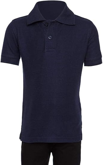 AKA Boys Wrinkle-Free Polo Shirt - Pique Chambray Collar Comfortable Quality - Navy - Short Sleeve
