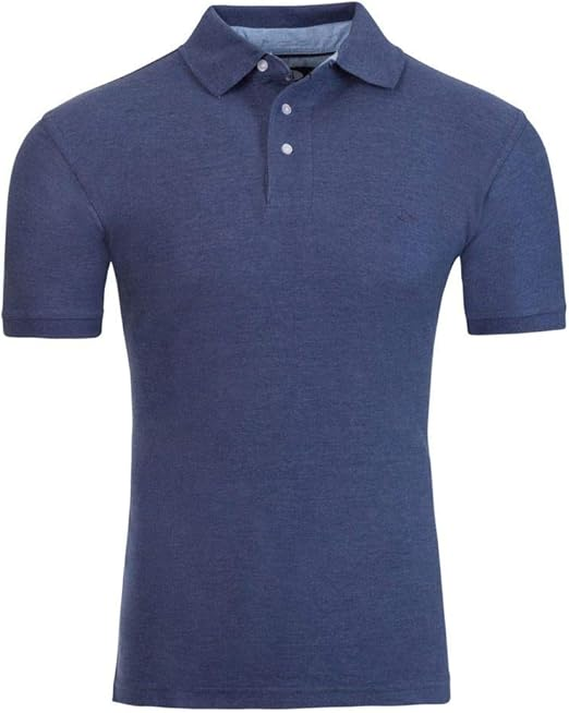 AKA Men's Solid Polo Shirt Classic Fit - Pique Chambray Collar Comfortable Quality - Heather Blue