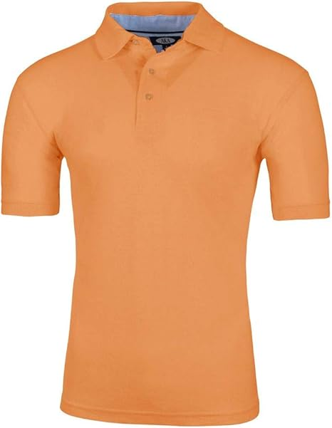 AKA Men's Solid Polo Shirt Classic Fit - Pique Chambray Collar Comfortable Quality - Tangerine