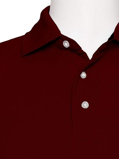 AKA Men's Solid Polo Shirt Classic Fit - Pique Chambray Collar Comfortable Quality - Burgundy