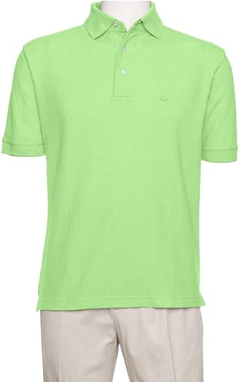 AKA Men's Solid Polo Shirt Classic Fit - Pique Chambray Collar Comfortable Quality - Spring Green