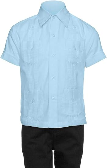 Big Boy's Little Boys Short Sleeve Linen Look Guayabera Shirt - Light Blue
