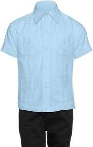 Big Boy's Little Boys Long Sleeve/Short Sleeve Linen Look Guayabera Shirt - Light Blue