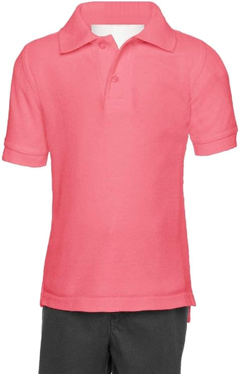 AKA Boys Wrinkle-Free Polo Shirt - Pique Chambray Collar Comfortable Quality - Coral - Short Sleeve