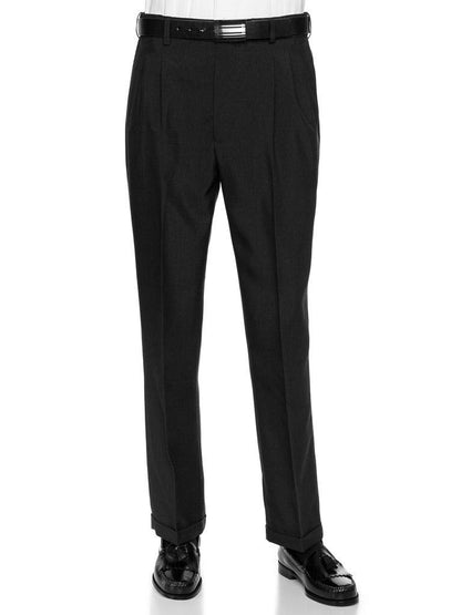 RGM Men’s Pleated Black Polyester Dress Pants – Regular & Expandable Waist