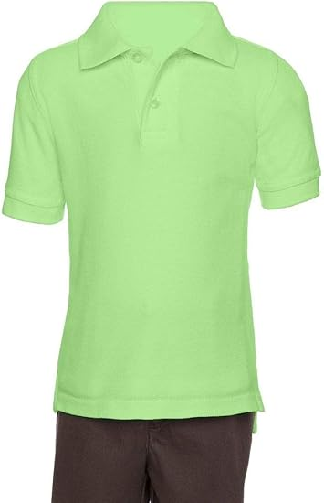 AKA Boys Wrinkle-Free Polo Shirt - Pique Chambray Collar Comfortable Quality - Spring Green - Short Sleeve
