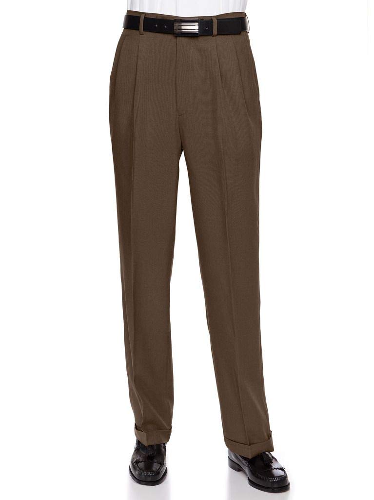 RGM Men’s Pleated Black Polyester Dress Pants – Regular & Expandable Waist
