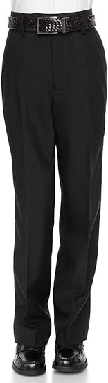 Boys Dress Pants Flat-Front - Slim fit Dress Slacks - Black