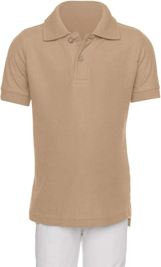 AKA Boys Wrinkle-Free Polo Shirt - Pique Chambray Collar Comfortable Quality - Khaki - Short Sleeve