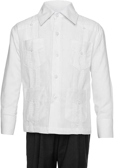 Big Boy's Little Boys Long Sleeve Linen Look Guayabera Shirt - White